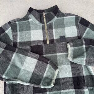Volcom‎ Mens Green Plaid Quarter Zip Fleece Pullover Size Small